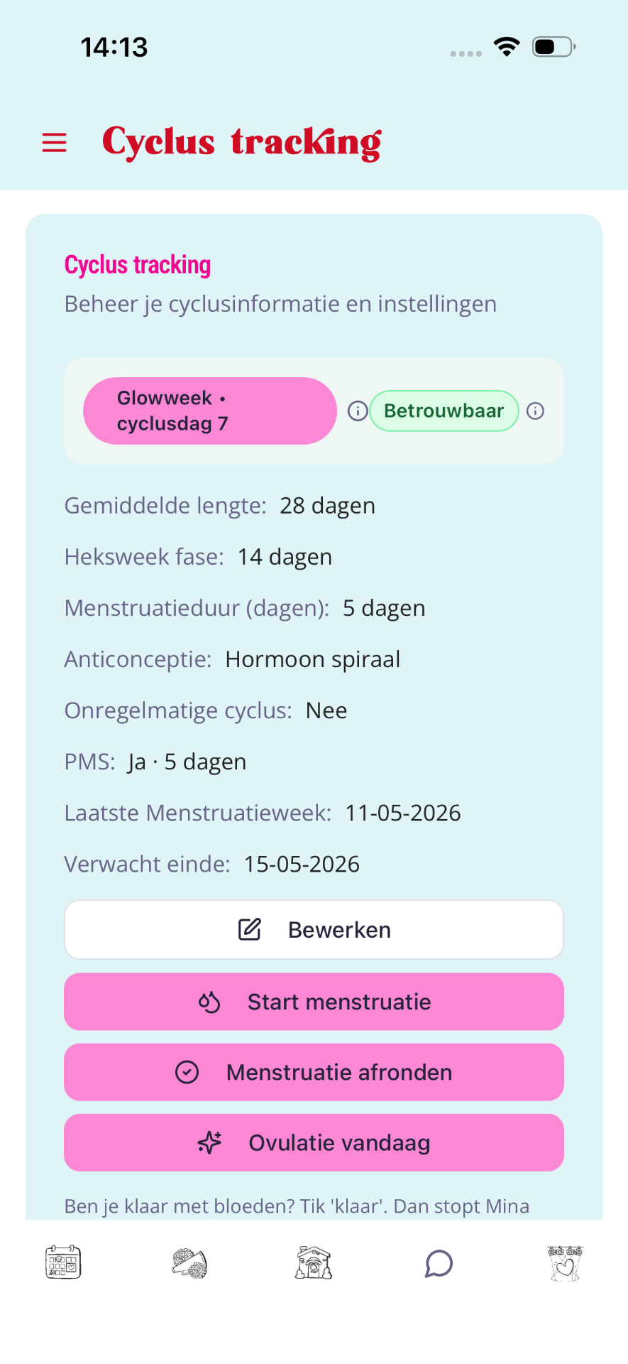 Overzichtsscherm met fase, instellingen en actieknoppen.