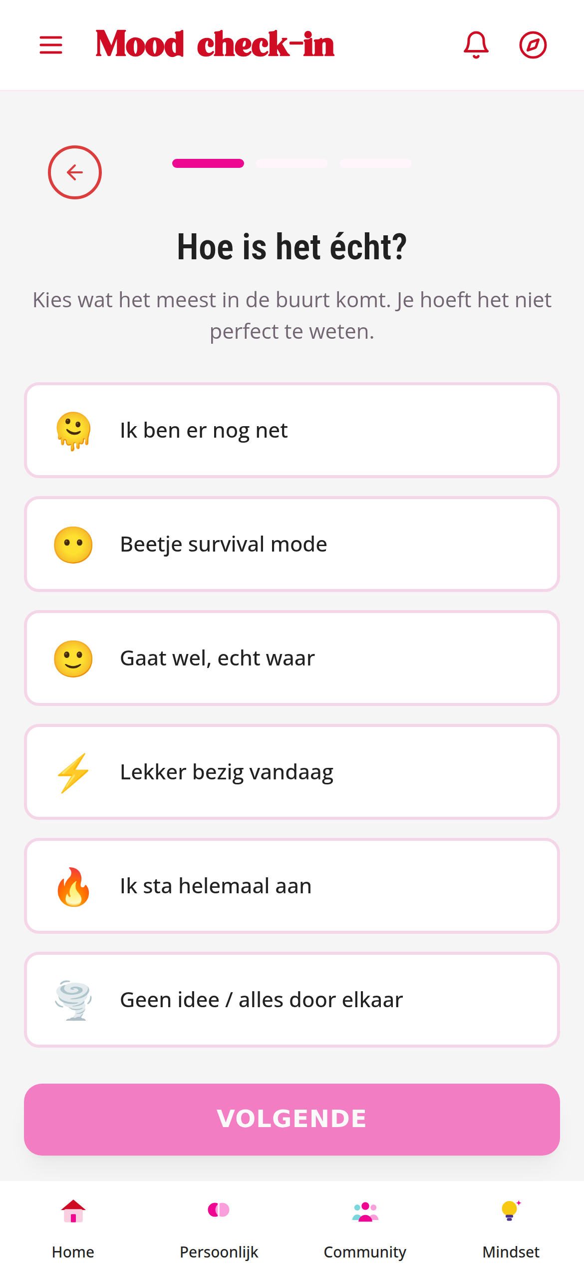 De eerste stap van de mood check-in