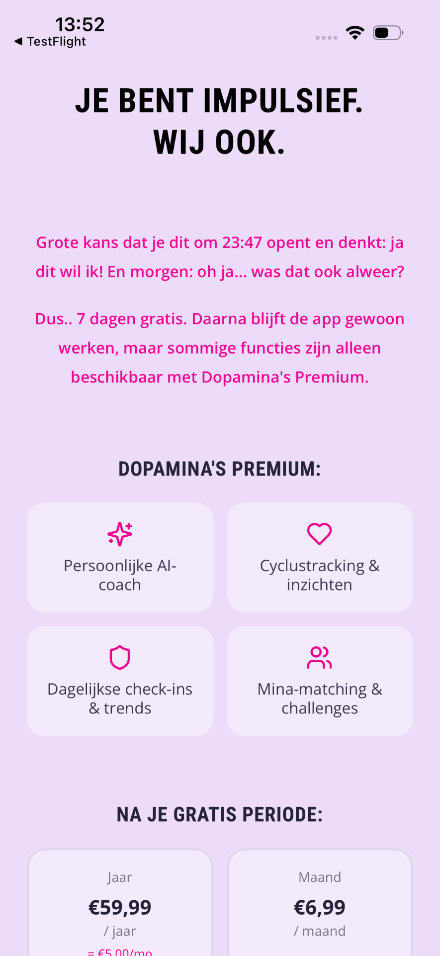 Premium-aanbod met vier feature-tegels