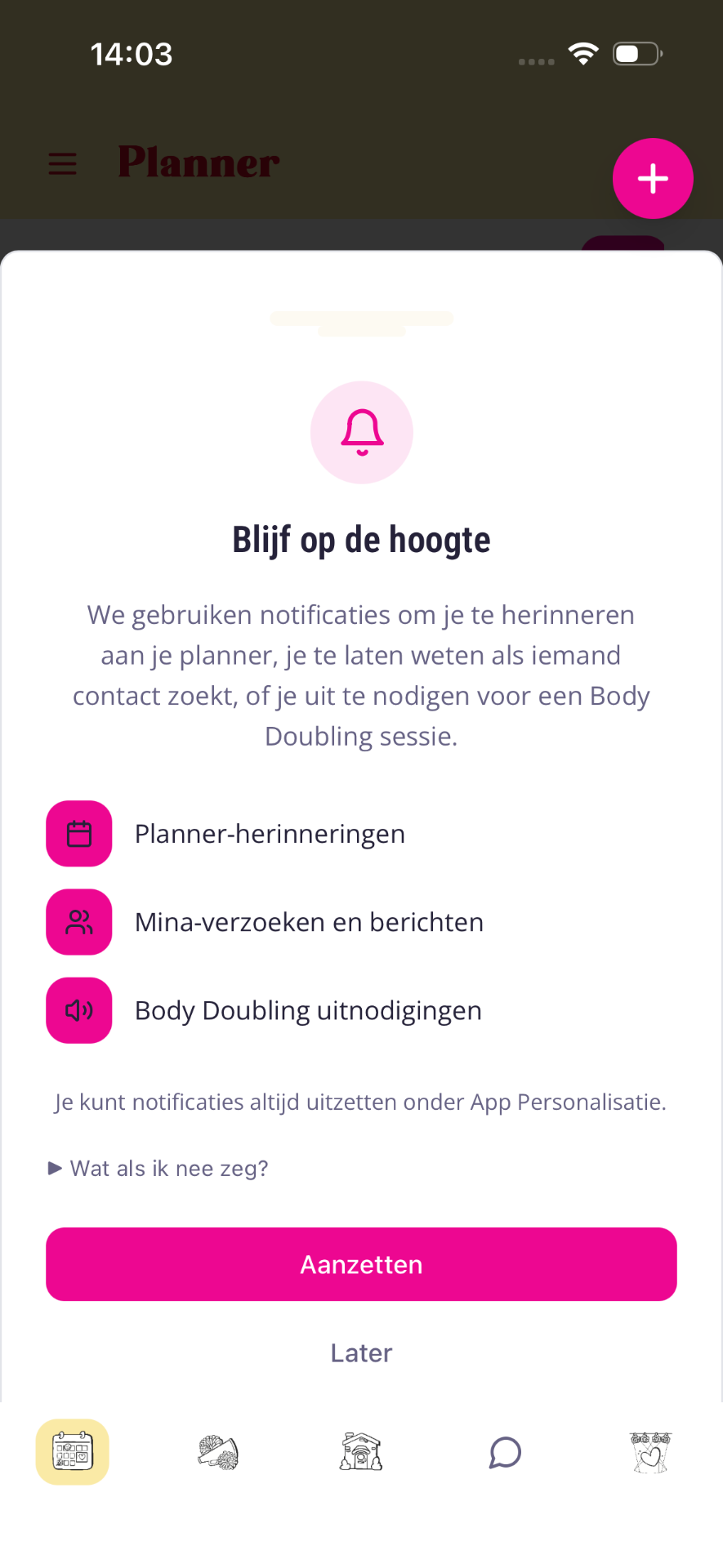 Popup Blijf op de hoogte met uitleg over notificaties