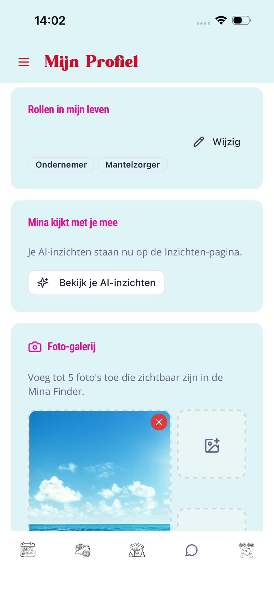 Secties Rollen in mijn leven, Mina kijkt met je mee en Foto-galerij