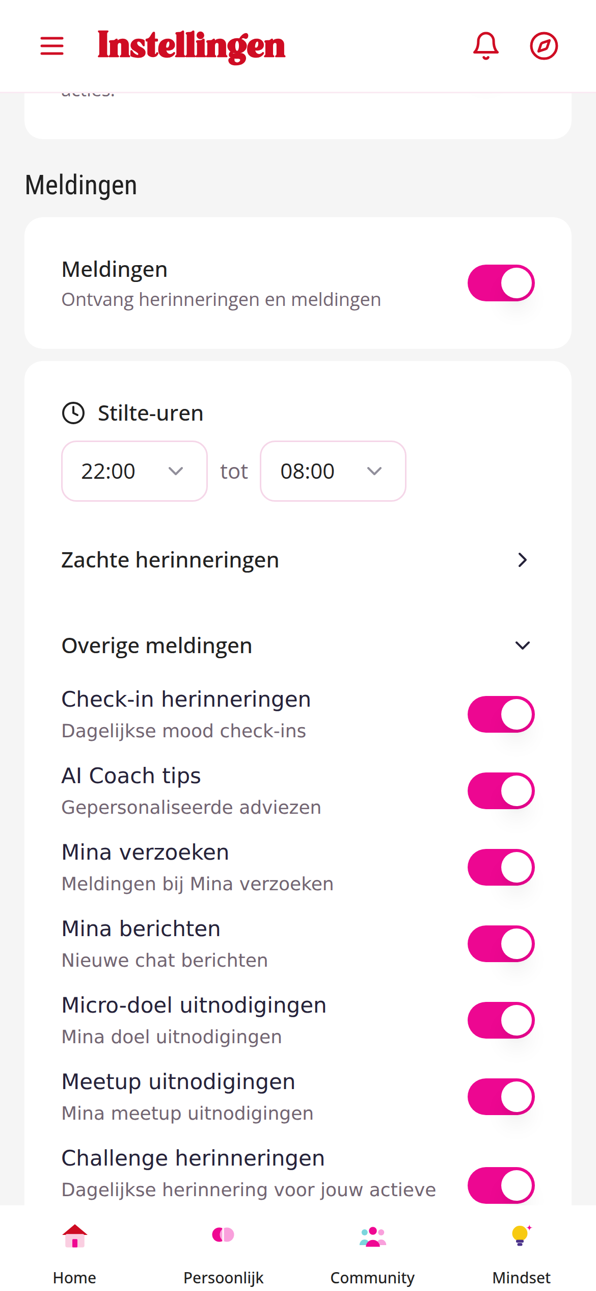 Meldingen instellen: overige meldingen