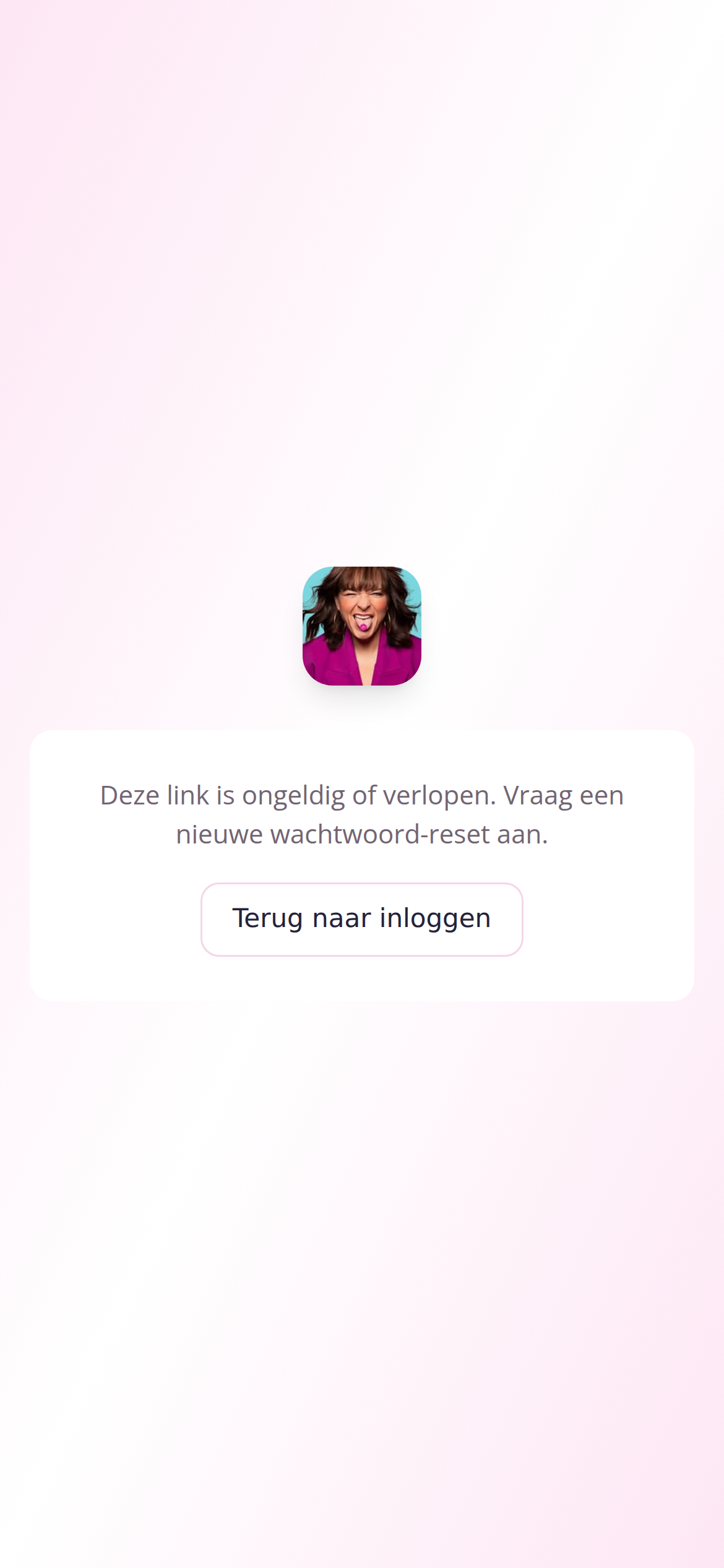Melding dat de resetlink ongeldig of verlopen is